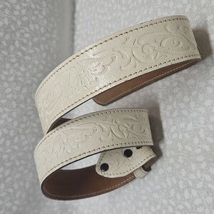 Vintage Genuine Leather Hand Finished White Belt Large 38-40 Unisex